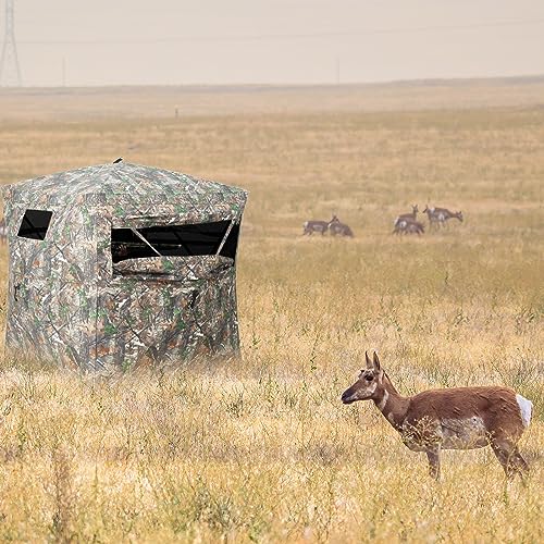 Portable Hunting Blind - 270°/360°See Through with Waterproof Floor Mat | Detachable Ground Mat, Silent Adjustable Windows, Pop Up Ground Blind for 2-4 Person, Camouflage Shelter for Turkey Deer - size: 2-3 Person（270°See Through）