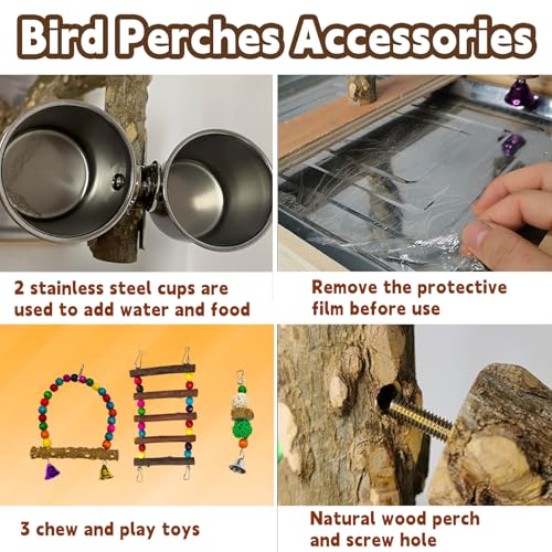 kathson Parrot Play Stand Parakeet Playground Bird Jungle Gym Wood Conure Playstand Hanging Chewing Toys with Swings and Feeder Cups Bird Cage Accessories for Cockatiel Lovebirds Budgie