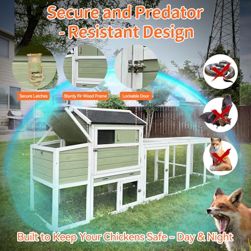 Chicken Coop, Large Wooden Chicken Coop with Nesting Boxes & Run Cage for 3-6 Chickens, Outdoor Hen House Poultry Hutch Rabbit Cage with No-Slip Ramp & Pull-Out Tray for Backyard Farm(Gray Green) - color: grey green