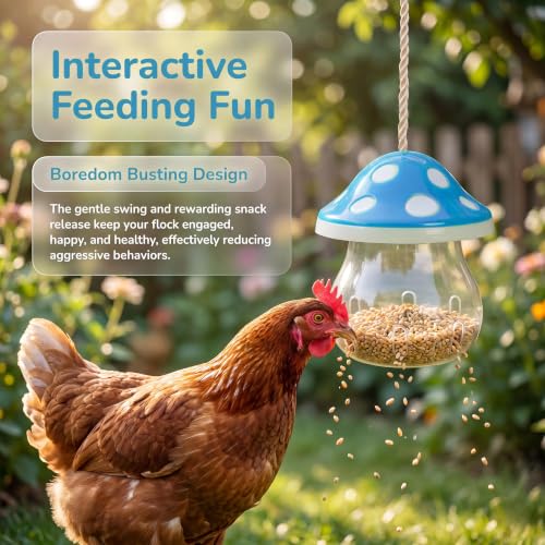 Hanging Chicken Peck Toy，2-Piece Mushroom-Shaped Chicken Enrichment Toys Boredom Busters，Slow-Feed Chicken Toys for Coop-Red & Green (Red & Blue) - color: Red & Blue