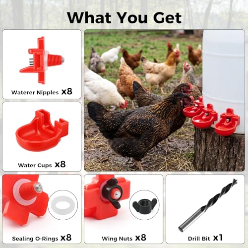 Automatic Chicken Water Nipples and Chicken Water Cups with Drip Catchers, Leak-Proof Gravity Fed Poultry Watering System with Drill Bit for Hens, Ducks and Quails (16 Pack) - color: 16 Pack