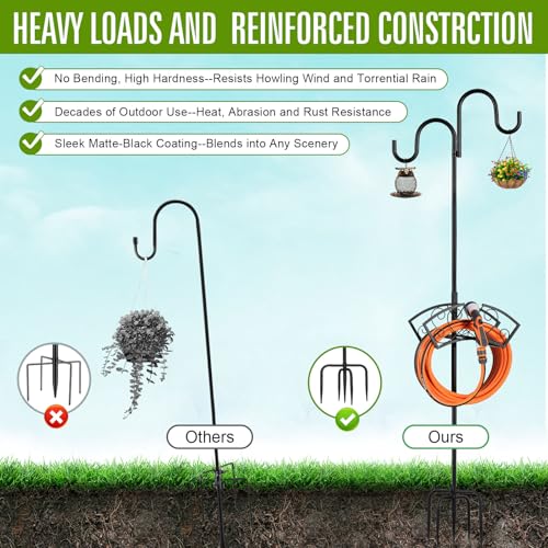 Garden Hose Holder, Upgraded Water Hose Holder, 2-in-1 Heavy Duty Hose Stand, 88Inch Freestanding Hose Hanger, Detachable Garden Hose Storage Rack with Adjustable Shepherds Hooks, Bird Feeder Pole