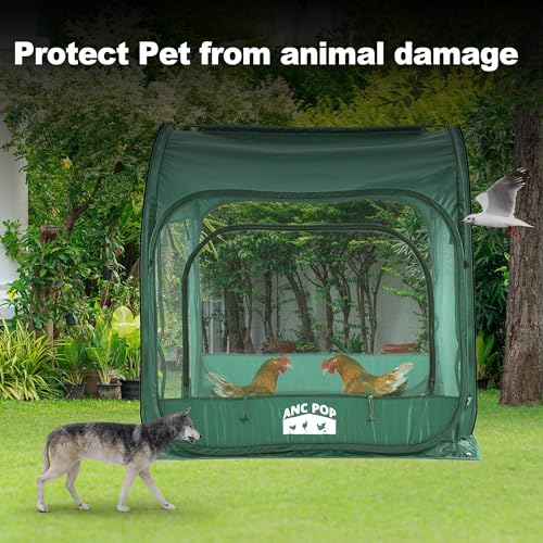 ANC POP Portable Chicken Run, Pop Up Chicken Tent for Small Animals Outdoor Gardening Net with 3 Doors and Handbag, Easy to Install and Storage, Green (40 x 40 x 45) - size: 40 x 40 x 45"