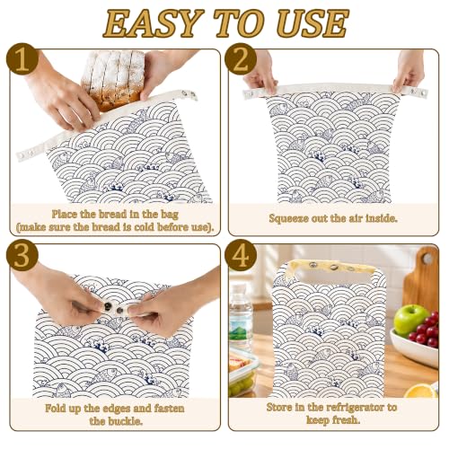 2 Pack Beeswax Japanese Wave Fish Bread Bags for Sourdough Homemade Breads, Reusable Beeswax Bread Blue Ocean Storage Bag, Keep Loaves Fresh Longer, Freezer Safe & Airtight, Zero Waste 17 x 13'' - color: Japanese Wave Fish
