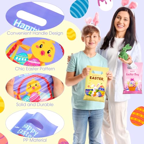 Fulmoon 500 Pieces Easter Plastic Gift Bags Bulk Easter Day Merchandise Bags with Handles Easter Party Favor Bags Rabbit Goodies Bags for Easter Party Favors Decoration