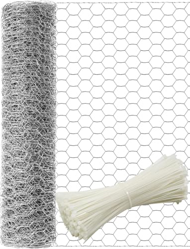 TOYPOPOR Chicken Wire 16'' x 600''(40cm x 15m), Outdoor Anti-Rust Hexagonal Galvanized Chicken Wire Mesh Fencing to Protect Gardening Plants Vegetables Flowers Fruits From Dogs Rabbits Squirrels, 49ft - size: 16 in x 49 ft (100 Ties)