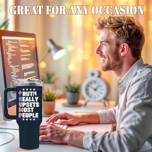 DUUV American USA Flag Tumbler 40oz, Insulated Blue 4th of July Cup Gifts | Patriotic Tumbler for Man Leakproof, Patriotic Water Bottle for Independence Day, Fathers Day Ideal Gifts for Man, 1 Pack - color: Truth Flag