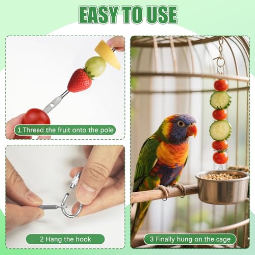 3 Pcs Fruit Vegetable Bird Cage Feeder, Toys for Parakeets, Cockatiels, Conures and Small Animals, Bird Cage Accessories with Stainless Steel