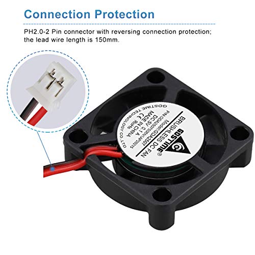 GDSTIME 25mm 5V Fan 25x25x7mm 2-Pin Mini Brushless DC Cooling Fans 2-Pack | for Raspberry Pi, Tight Space, DIY Projects - 10000 RPM, PH2.0-2Pin, 2507