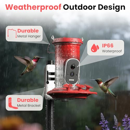 Smart Hummingbird Feeder Camera | AI Identification, 2.5K UHD, Night Vision, Attract Hummingbirds, Solar Powered Outdoor, IP66 Weatherproof, Garden Decor, Gift
