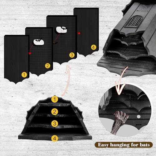VIREESR Bat House for Outdoors, Castle 3-Chamber Bat Box, 100-Capacity | Cedar Wooden Bat House, Bat Boxes for Outside for Tree, 3 Chamber Design to Attract Bats, Weather-Resistant, Black - size: Black