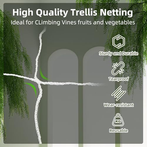 Heavy Duty Garden Trellis Netting, 6 x 30 ft, White, Rectangular, Reusable, Supports Vine Vegetables Fruits Flowers, Ideal for Vertical Horizontal Gardening - size: 6x30ft - 2 Pack