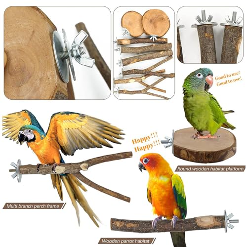 8 Pack Natural Wood Bird Perches,Parrot Perch Stand & Platform, Stand Bird Toys for Conures Budgies Finches Cockatiels Small Birds Exercise Training