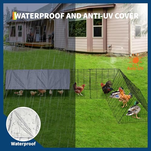 Chicken Runs for Yard with Cover, Chicken Tunnels for Yard, Portable Chicken Coop with Corner Frames, Small Metal Chicken Cage for Ducks, Rabbits