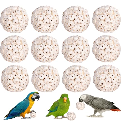 12 Pack Bird Toy Sola Balls, Natural Parrot Soft Chew Shredding & Foraging Toy, Bird Foot Balls for Cockatiel Conure Quaker Budgie Parakeet Bunny Guinea Pig Chinchilla Rabbit - size: 12