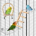 DBNESS 4Pcs Bird Perches Toys, Stainless Steel Perch Platform (2 Sizes), Natural Wood Parrot Climbing Ladder & Swing with Bell, Play Gym Cage Accessories for Budgie Cockatiel Lovebird Canary Conure