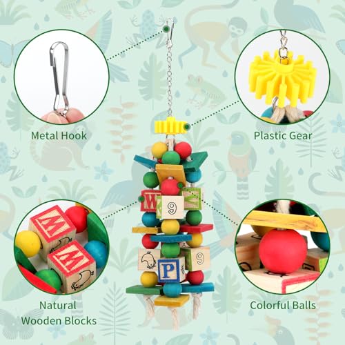 Rypet Hanging Parrot Toys, Wood Rope Chew Blocks for Cockatiels Amazon | Sturdy Wood for Chewing, Cotton Rope for Shredding, Easy to Hang in Cage, Perfect for Conures & Large Parrots - color: Colorful3