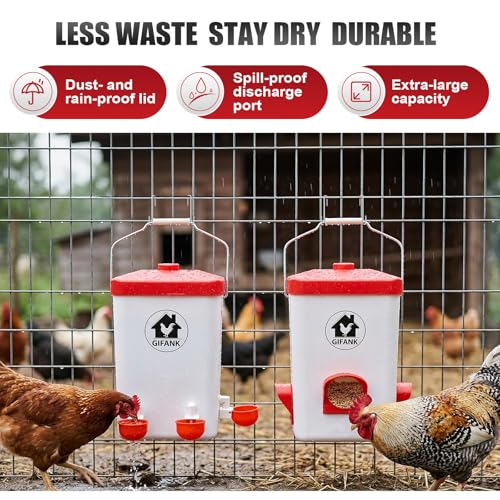 Chicken Automatic Feeder and Waterer Set,Chicken Water Feeder | 3 Gallon,Hanging Chicken Feeder and Waterer Set,with Nipples and Feeding Ports No Waste,Poultry Leg Band