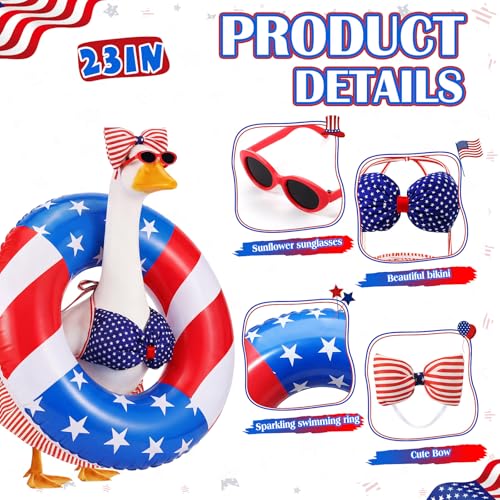 Bikini Porch Goose Outfits with Sunglasses and Swimming Tube for 23" Summer Goose Costume Garden Patio Statue Decor (4th of July) - style: 4th of July