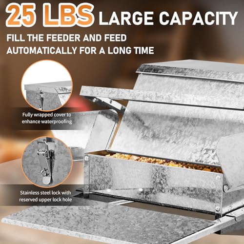 Automatic Treadle Chicken Feeder, 25 Lbs No Waste No Spill Rodent Proof Metal Chicken Feeder with Weatherproof Lid, Chicken Supplies for Your Chickens Duck Bantams Pheasants Poultry Coop