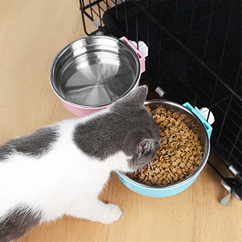 Dog Crate Bowl, Hanging Stainless Steel Removable Pet Crate Water & Food Bowls, Pet Cage Feeder Container Coop Cup for Cat Puppy Birds Rats Guinea Pigs Rabbit Hamster (2PCS) - color: (Round) Orange/Grey
