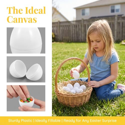 Luxshiny 16Pcs White Plastic Easter Eggs Empty Fillable DIY Simulated Egg Decoration for Candy Packaging Easter Basket Stuffers Party Favors