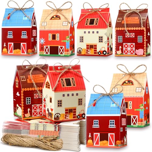 Zhanmai 48 Pcs Farm Animal Treat Boxes Candy Mini Cow Barnyard Boxes Farmhouse Paperboard Gift Bags for Holiday Party Treat Cookie Goodie Snack Gift Packaging - style: Summer Farmhouse