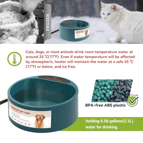 Heated Water Bowl for Dogs, Heated Dog Bowl for Cats Birds Chickens Water Heater, Outdoor Pet Heating Dish Provides Drinkable Water in Frozon Winter, 2.2L - size: 2.2L