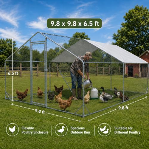 Heavy Duty Metal Chicken Coop with Hardware Cloth (117.99" L x 118.01" W x 78" H) - size: 117.99"L x 118.01"W x 78"H