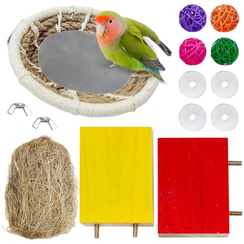 Hamiledyi Bird Breeding Nest, Handmade Hemp Rope Bird Cage House, Bed with Natural Coconut Fiber Parakeet Nest Hatch House for Cockatiel Canary Lovebird Finch and Other Small Birds - color: Brown
