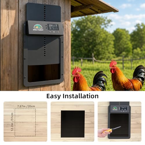 Automatic Chicken Coop Door Solar Powered, USB-C Charging Automatic Chicken Door with Timer & Light Sensor, Aluminum Alloy Chicken Door & 4 Modes