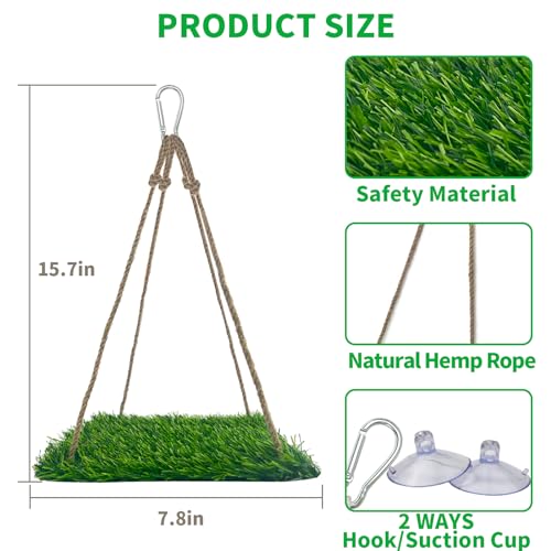 FlidRunest Large Bird Swing Toy, Bird Grass Mat Hammock Swing with Hooks, Parrot Climbing Foraging Toy for Cockatoo,Parakeets,Budgie,Sun Conure, Small to Medium 15.7x7.8 Inches