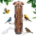 Squirrel-Proof Bird Feeders for Outdoors Feeds Mealworms and Seeds - Large | 3-Pound Capacity, Weather-Resistant Hanging Tube for Birds Includes Seed Scoop, 4 Hook-Shaped Perches, Anti-Squirrel Weights
