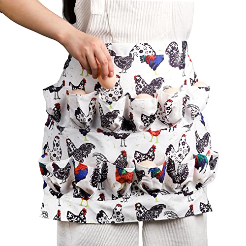 AVLA Chicken Egg Collecting Apron, 12 Deep Pockets Egg Gathering Holding Aprons, Farmhouse Egg Carrier Apron for Hens, Duck, Goose Eggs, Women, Adults, Housewives