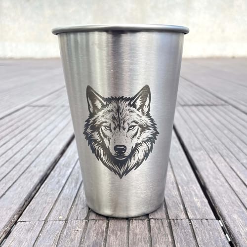 4 Pack 16oz Conical Stainless Steel Cups - Laser Engraved Animals, Stackable Durable Metal Cold Drink Cups for Parties & Outdoor Events (Bear/Lion/Tiger/Wolf) - color: Wild Animal 1