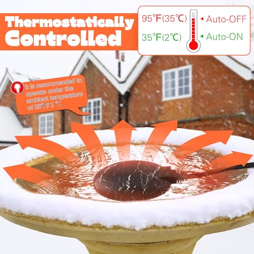1 Pack Upgrade Bird Bath Heater for Outdoors, 60 Watts Birdbath Deicer | Pond Deicer Water Heater Thermostatically Controlled with Auto Shut off Function for Patio Lawn Winter (Marble Black) - color: Marble Black