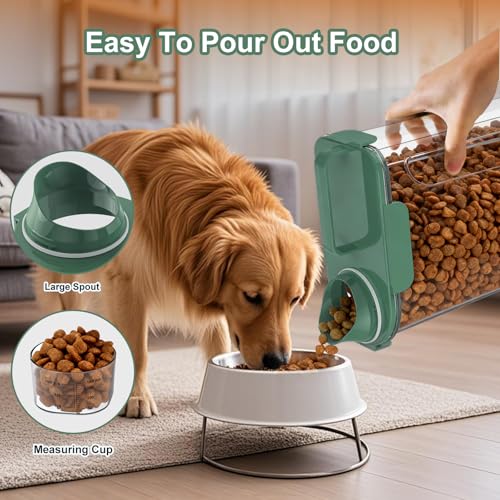 Uppetly Dog Cat Food Storage Container, 5-7Lbs Pet Food Containers, Airtight Cat Food Container with Portable Handle & Measuring Cup, Small Animal Dry Food Dispenser for Dogs, Cats and Birds Green - color: Green