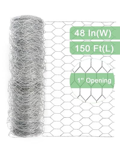 Garden Poultry Chicken Wire Netting - 48 '' × 150 ' Garden Fence Animal Barrier, Chicken Wire for Crafts, 1 inch Mesh Poultry Netting Fence, Pet/Rabbit/Chicken Wire Fencing - size: 48 inchx150 Ft