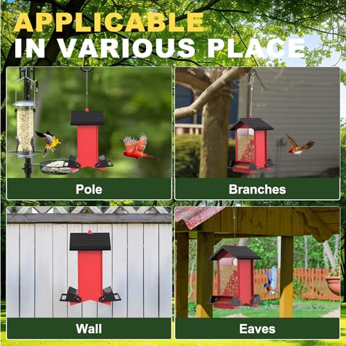 Squirrel Proof Bird Feeder for Outdoor Hanging,Metal Bird Seed Feeder with Bilateral Weight Activated Perches,5LB Large Capacity Wild Bird Feeders for Outside,Easy Refill and Clean,Red - color: Red