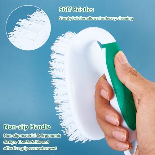 Scrub Brush Set, 4 Pack Deep Cleaning Brush Kit, Green | 2 Scrub Brush, 2 Tile & Grout Brush with Built-in Scraper, Household Commercial Scrubber for Floor, Shower, Pool Wall, Tub - color: Green