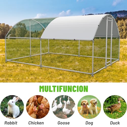 NUGRIART Large Metal Chicken Coop Walk-in Poultry Cage with Water-Resident and Anti-UV Cover Duck Rabbit Cat House Outdoor Chicken Run Pen with Round Roof - size: 13’L×10’W×6.5’H