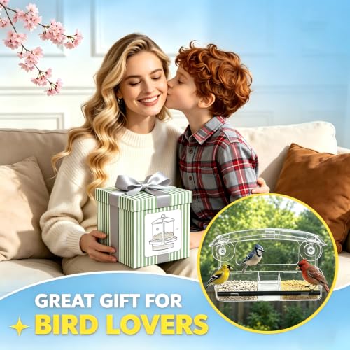 Window Bird Feeder Outdoor with 3 Feeding Compartments | Bird feeders with strong suction cups ，Squirrel Proof Clear Acrylic backyard birding & wildlife, Wild Bird Watching Gift