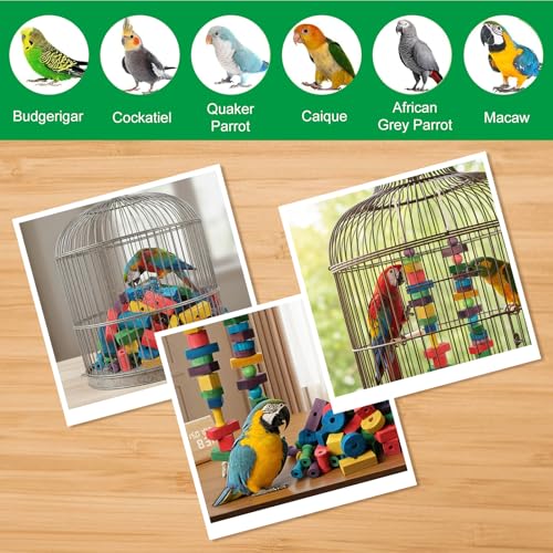 165 Pcs Parrot Toys, Bird Toys Bird Chew Toy DIY Multicolored Wooden Blocks for Large Macaws, Cockatoos, African Grey, Small and Medium Parrot
