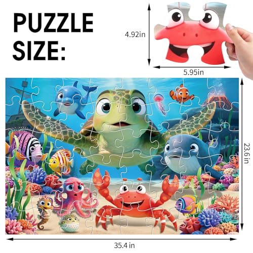 Jumbo Floor Puzzle for Kids, 48 Piece Animal Sea Turtle Puzzle Ages 3-8 | Extra-Thick Easy-Grip Pieces Form a 35.4 x 23.6-Inch Underwater Scene,Preschool Learning Educational Gift for Boys and Girls