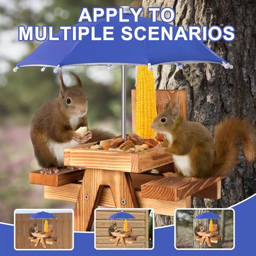 Gnodary Squirrel Feeder with Umbrella, Squirrel Feeders for Outside, Squirrel Picnic Table Feeder - Chipmunk Feeder Hold Corn, Corn Cob, Peanuts (Blue) - color: Blue