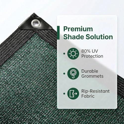 80% Shade Cloth-Durable UV Blocking Mesh Tarp for Garden,Patio,Greenhouse & Chicken Coop-Sun Shade Cover with Grommets for Plants,Dog Kennel,Outdoor Use[Green 3×3FT] - size: 3x3FT