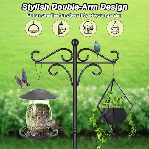 Bird Feeder Pole Stand Squirrel Proof, 92 Inch Shepherds Hooks for Outdoor Heavy Duty Feeders Stand, Tall Double Garden Hooks for Hanging Plant Light, 1 Pack - size: 195cm