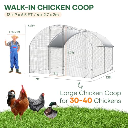 Large Chicken Coop for 10-20 Chickens Tri-Support Walk-in Chicken Pen Metal Chicken Fence Large Chicken Run for Yard with Cover Chicken Coops with Run House for Laying Hens Dome Roof 13x9.2x6.5 ft - size: 156.0"L x 110.4"W x 78.0"H