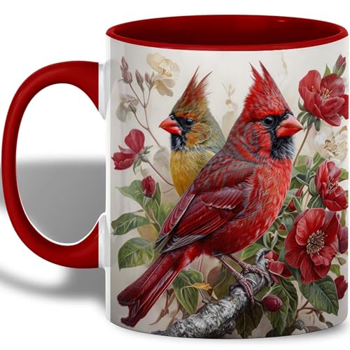 Cardinal Bird Ceramic Coffee Mug, Beautiful Red and Yellow Redbird with Floral Background, Durable Tea Cup for Home, Gift for Nature Lovers,Morning Mug for Hot and Cold Drinks (Cardinal Bird Floral) - color: Cardinal Bird Floral
