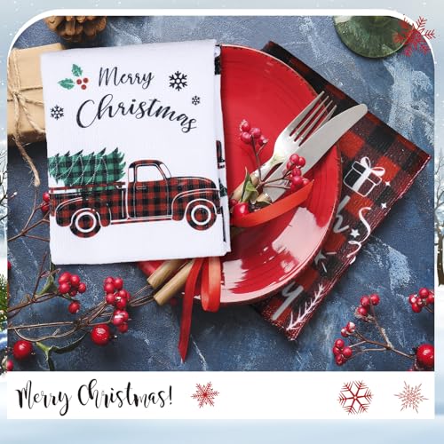 Oudain 6 Pcs Christmas Kitchen Towels Christmas Hand Towels Red Black Buffalo Plaid Xmas Tree Elk Dish Cloths Winter Garland Truck Decorative Tea Dishcloths for Home Kitchen Bathroom Xmas Gifts - color: Plaid